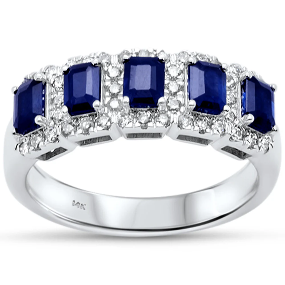 <span style="color:purple">SPECIAL!</span>1.51ct G SI 14K White Gold Diamond & Blue Sapphire Gemstone Band Ring Size 6.5