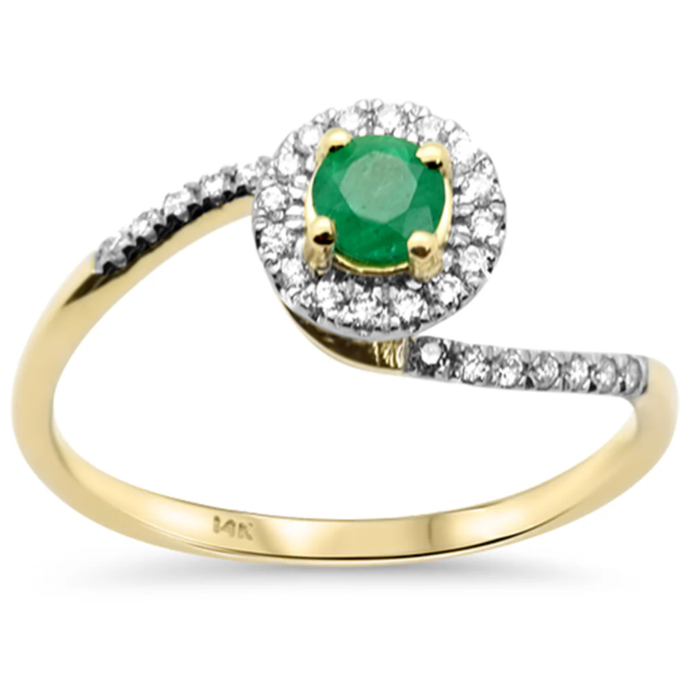 <span style="color:purple">SPECIAL!</span>.38ct G SI 14K Yellow Gold Diamond & Emerald Gemstone Twisted Ring Size 6.5