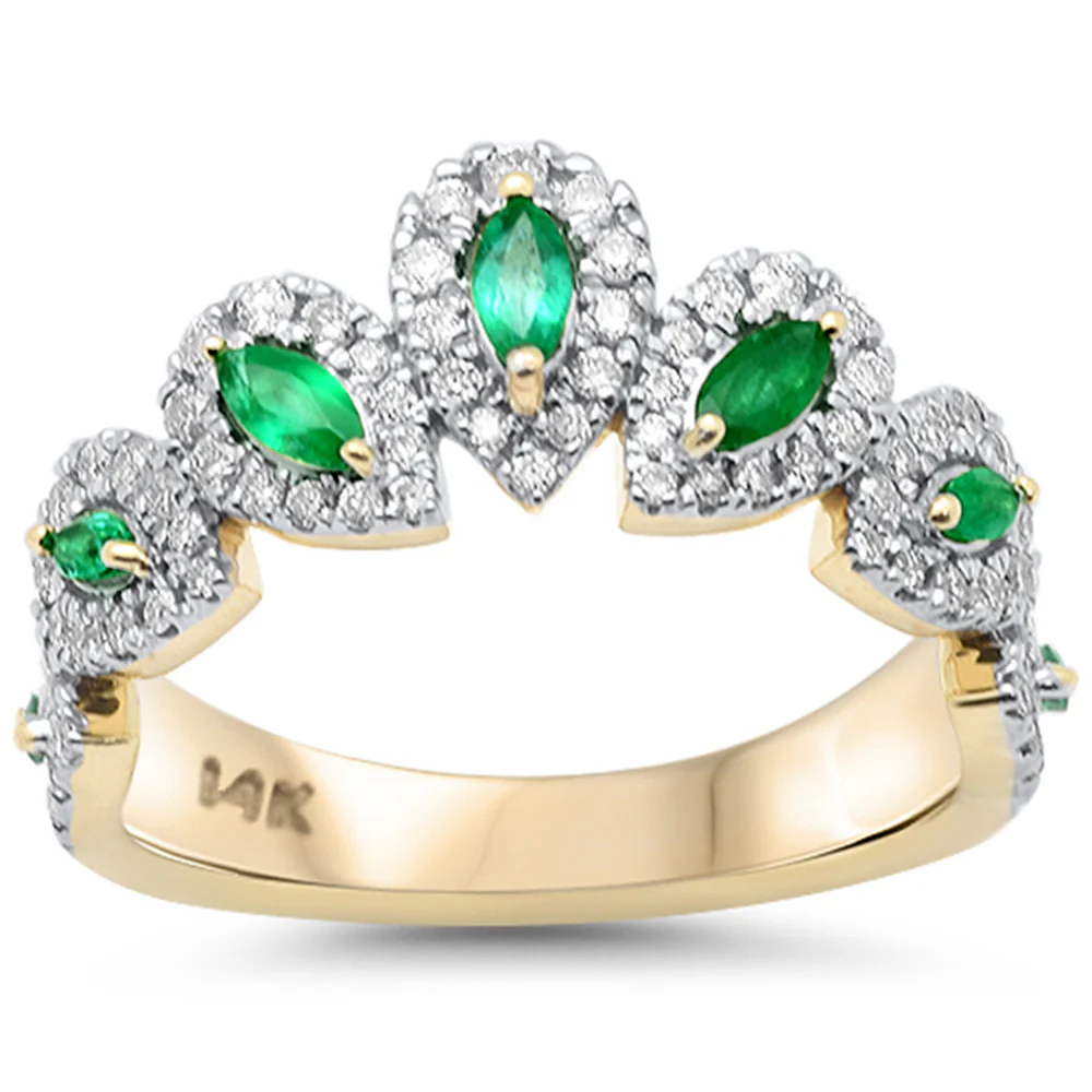<span style="color:purple">SPECIAL!</span>.82ct G SI 14K Yellow Gold Diamond & Emerald Gemstone Pear Shape Ring Size 6.5