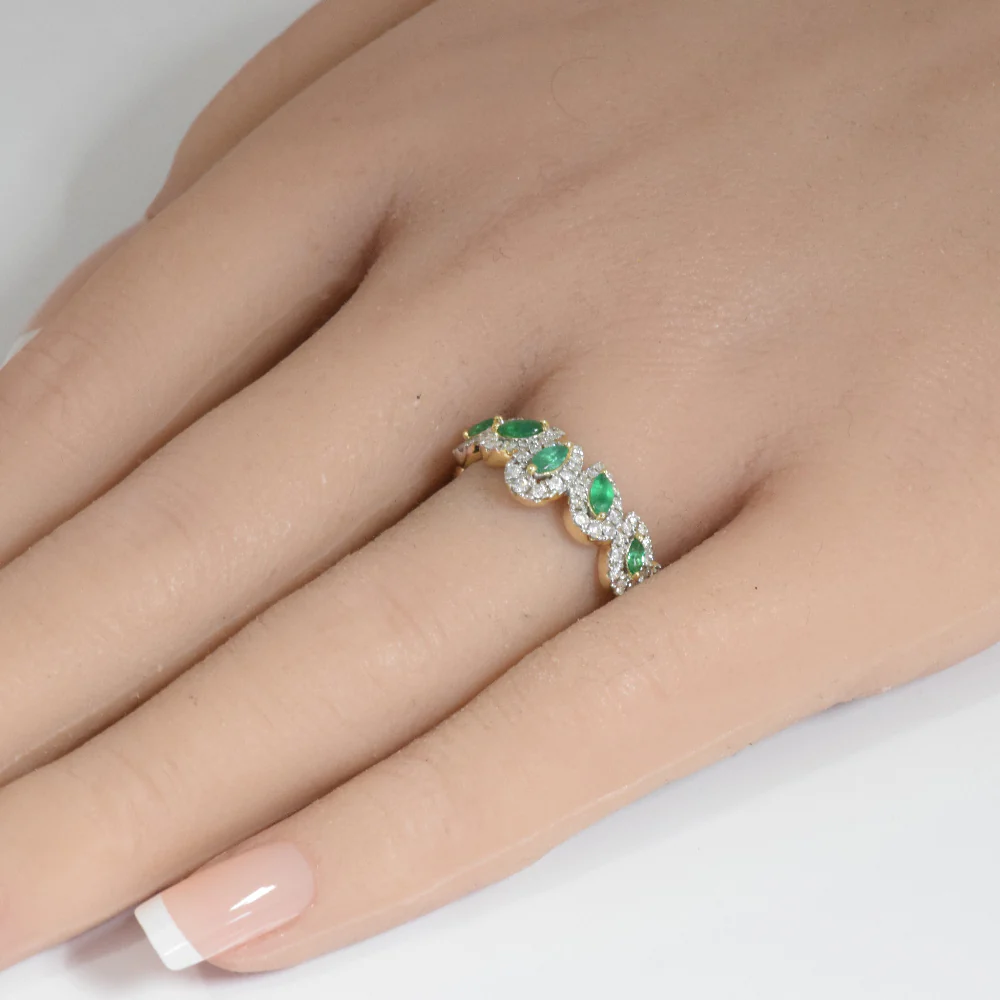 <span style="color:purple">SPECIAL!</span>.82ct G SI 14K Yellow Gold Diamond & Emerald Gemstone Pear Shape Ring Size 6.5 - Image 2
