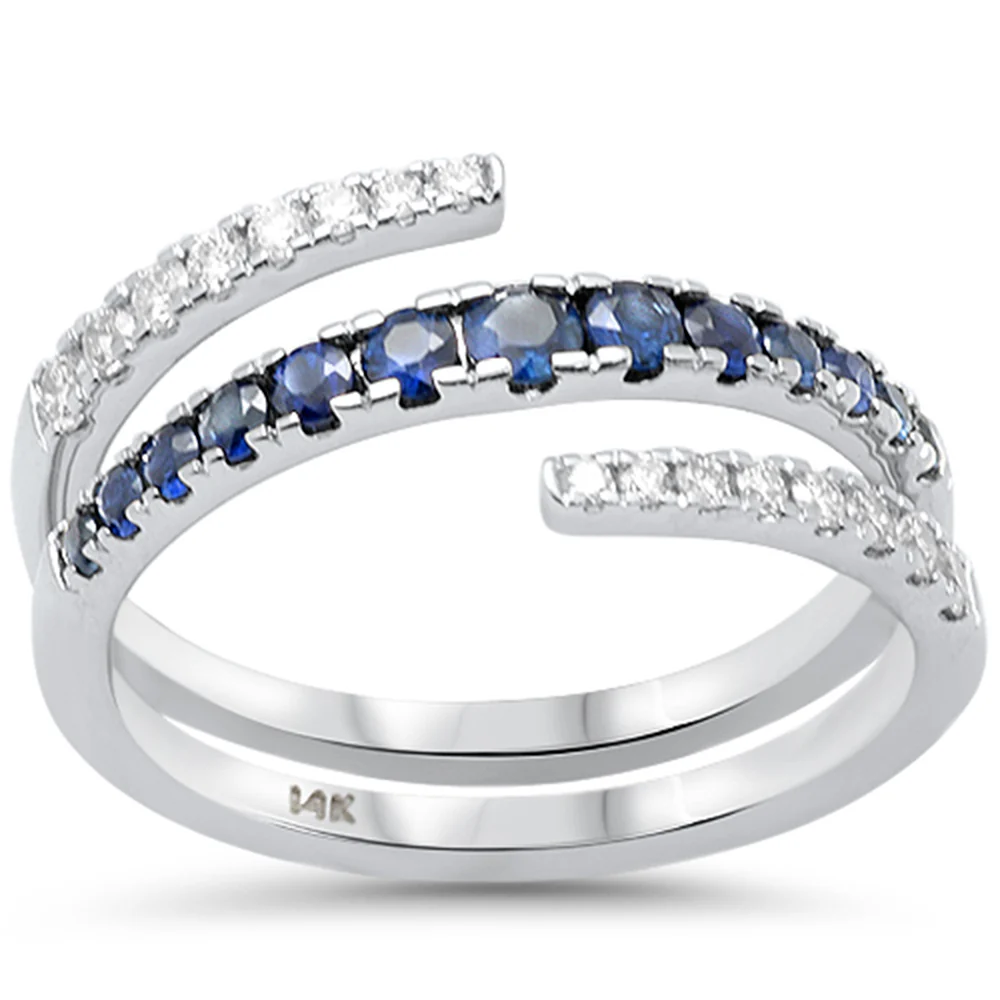 <span style="color:purple">SPECIAL!</span>.69ct G SI 14K White Gold Diamond & Blue Sapphire Gemstone Wrap Around Size 6.5