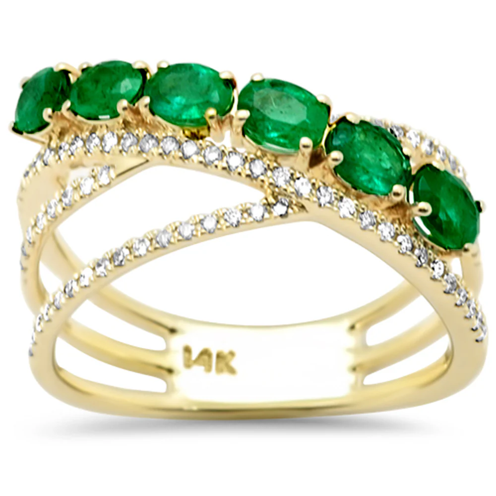 <span style="color:purple">SPECIAL!</span>1.10ct G SI 14K Yellow Gold Diamond & Emerald Gemstone Wrap Around Band Ring Size 6.5