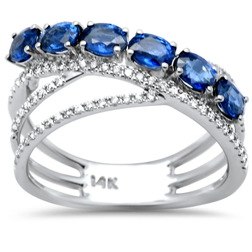 <span style="color:purple">SPECIAL!</span>1.63ct G SI 14K White Gold Diamond & Blue Sapphire Gemstone Wrap Around Band Ring Size 6.5