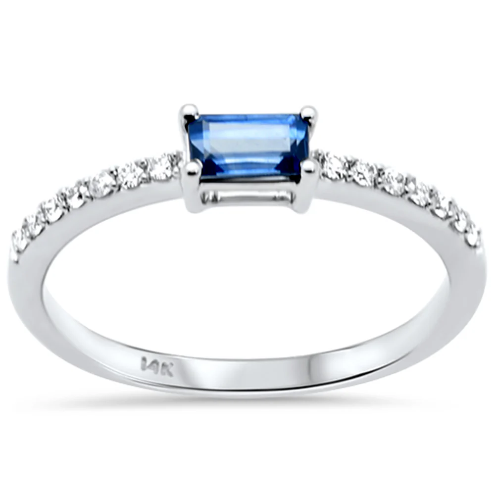 <span style="color:purple">SPECIAL!</span> .39ct G SI 14K White Gold Diamond & Blue Sapphire Gemstone Ring Size 6.5
