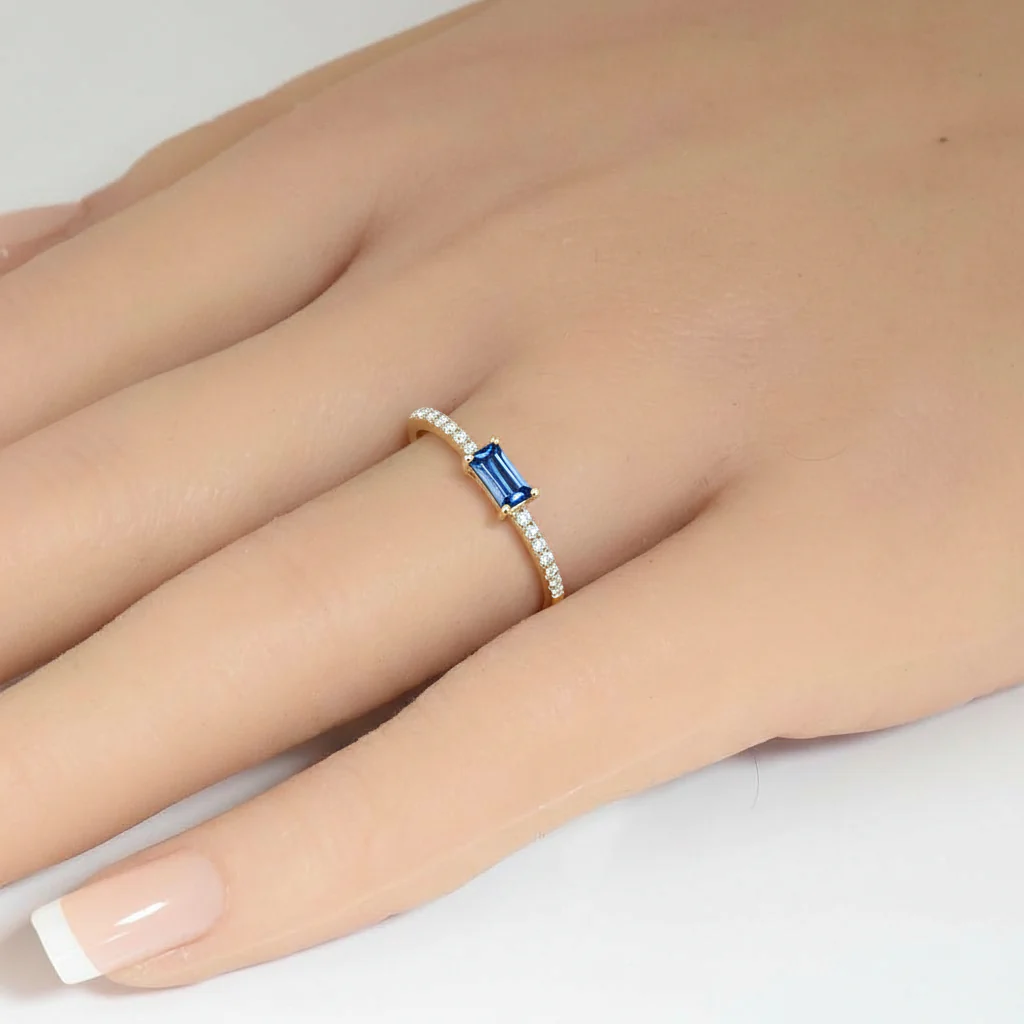 <span style="color:purple">SPECIAL!</span> .40ct G SI 14K Yellow Gold Diamond & Blue Sapphire Gemstone Ring Size 6.5 - Image 2