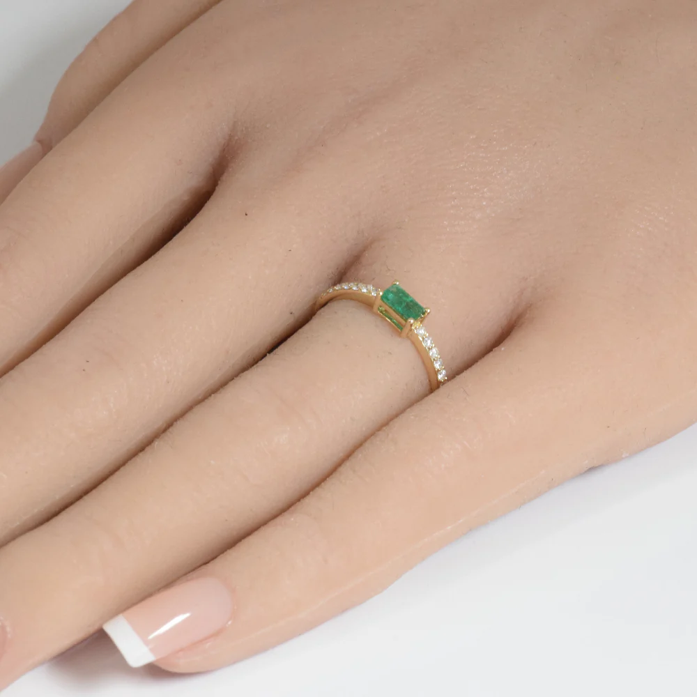 <span style="color:purple">SPECIAL!</span>.40ct G SI 14K Yellow Gold Diamond & Emerald Gemstone Ring Size 6.5 - Image 2