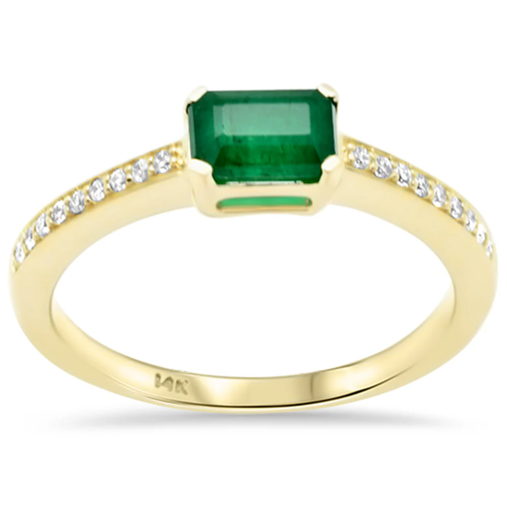 <span style="color:purple">SPECIAL!</span>.83ct G SI 14K Yellow Gold Diamond & Emerald Gemstone Ring Size 6.5