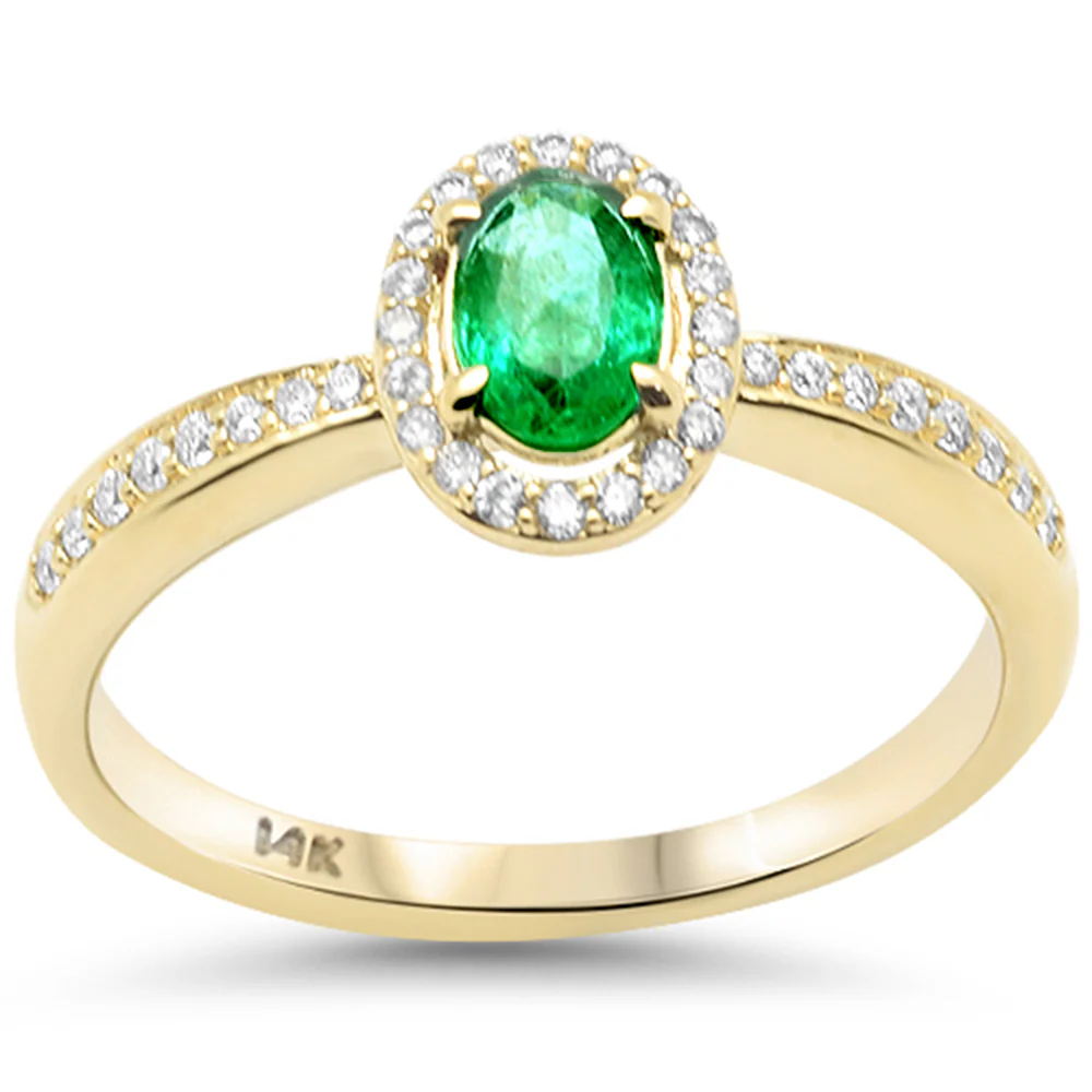 <span style="color:purple">SPECIAL!</span>.65ct G SI 14K Yellow Gold Diamond & Emerald Gemstone Oval Shape Ring Size 6.5