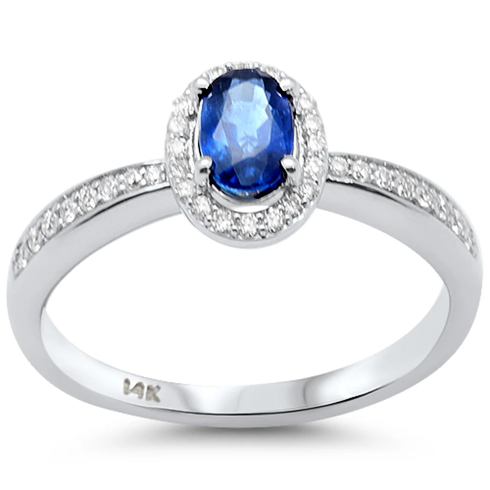 <span style="color:purple">SPECIAL!</span>.69ct G SI 14K White Gold Diamond & Blue Sapphire Gemstone Oval Shape Ring Size 6.5