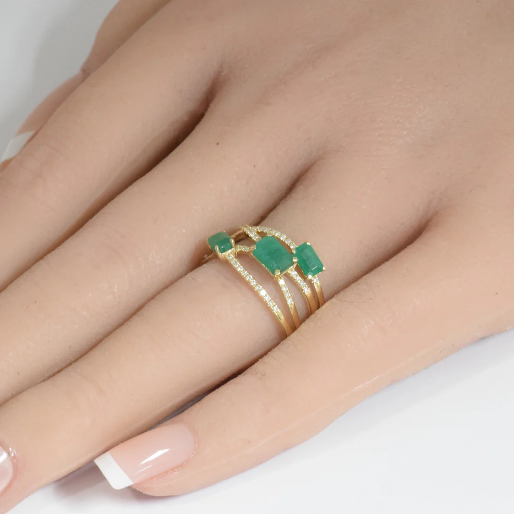 <span style="color:purple">SPECIAL!</span>1.53ct G SI 14K Yellow Gold Diamond & Emerald Gemstone Ring Size 6.5 - Image 2