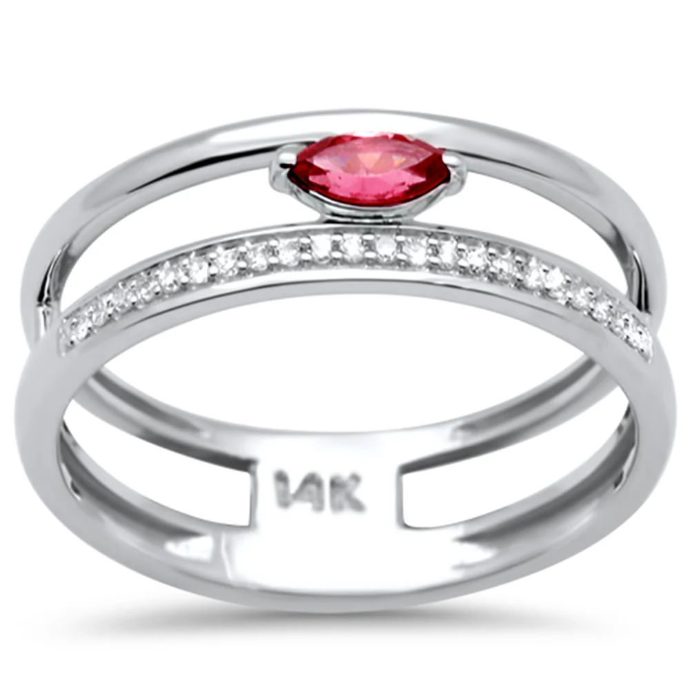 <span style="color:purple">SPECIAL!</span> .26ct G SI 14K White Gold Diamond & Rhodolite Gemstone Double Band Style Ring Size 6.5