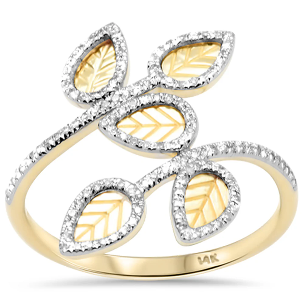 <span style="color:purple">SPECIAL!</span>.16ct G SI 14K Yellow Gold Diamond Leaf Style Ring Size 6.5