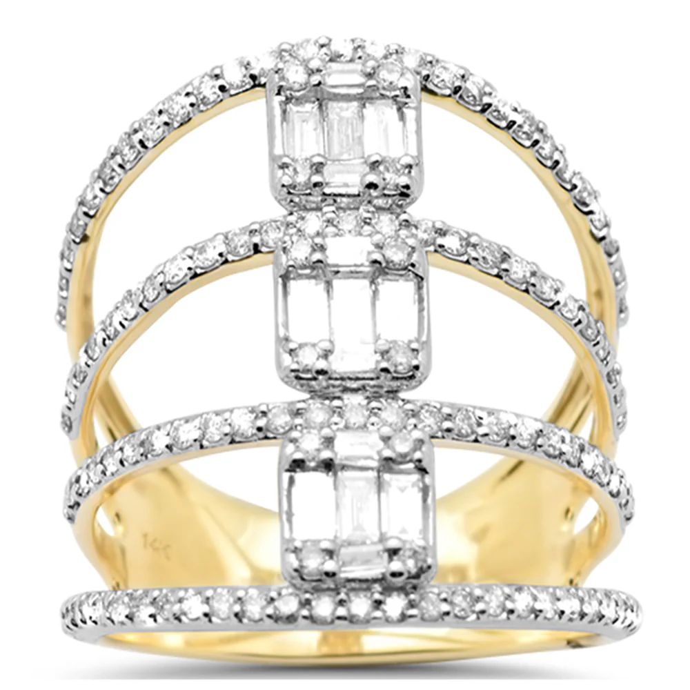 <span style="color:purple">SPECIAL!</span>.94ct G SI 14K Yellow Gold Round and Baguette Diamond Ring Size 6.5