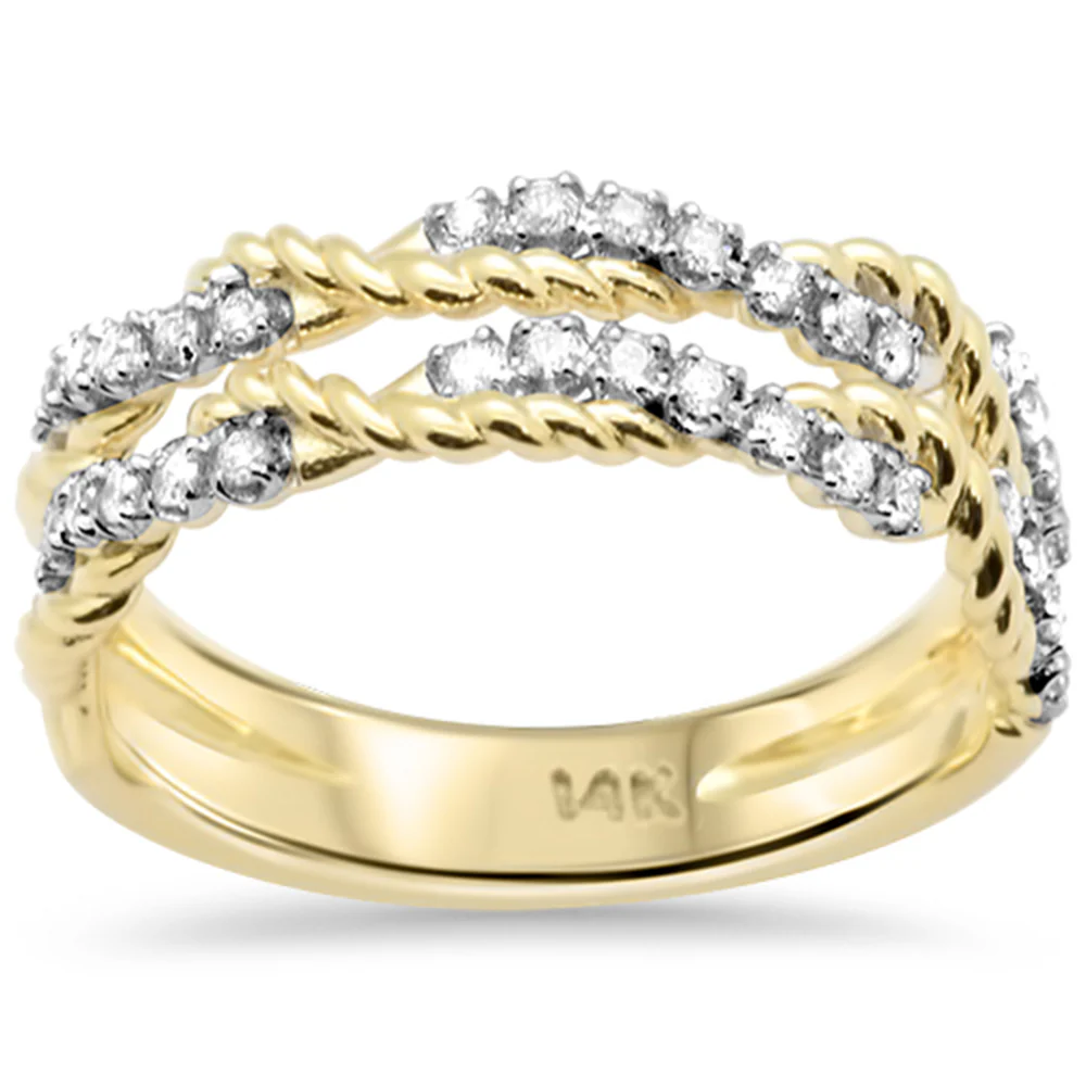 <span style="color:purple">SPECIAL!</span>.25ct G SI 14K Yellow Gold Round Diamond Twisted Band Ring Size 6.5