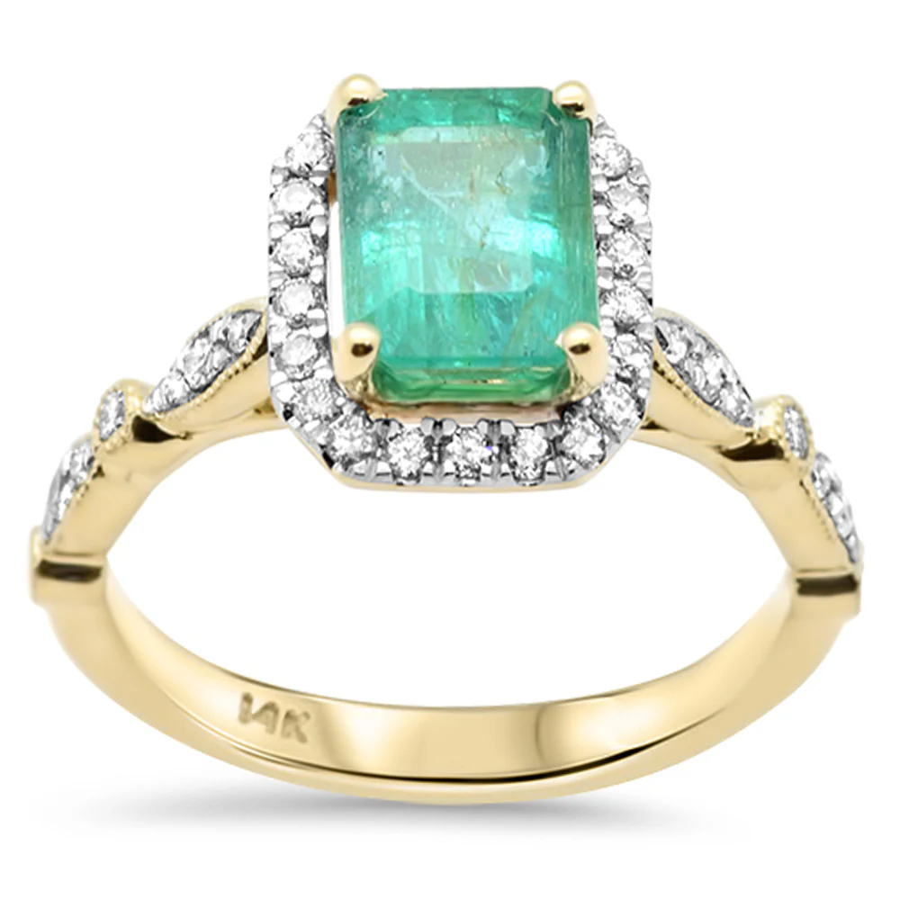 <span style="color:purple">SPECIAL!</span>2.09ct G SI 14K Yellow Gold Diamond & Emerald Gemstone Engagement Ring Size 6.5