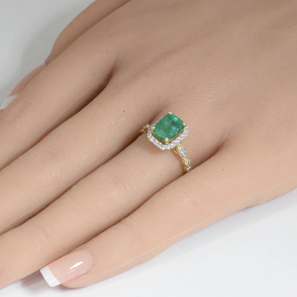 <span style="color:purple">SPECIAL!</span>2.09ct G SI 14K Yellow Gold Diamond & Emerald Gemstone Engagement Ring Size 6.5 - Image 2