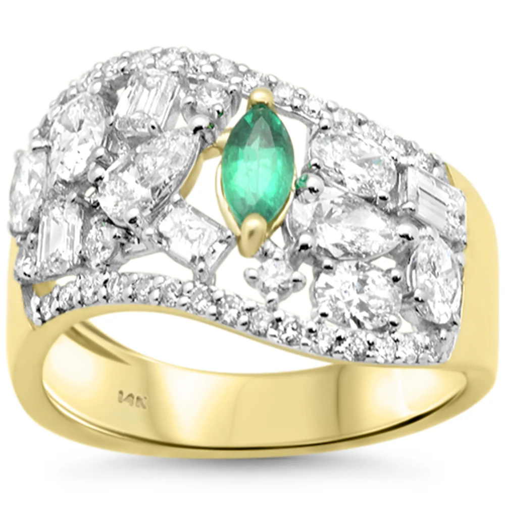 <span style="color:purple">SPECIAL!</span>1.93ct G SI 14K Yellow Gold Multi Shape Diamond & Emerald Gemstone Ring Band Size 6.5