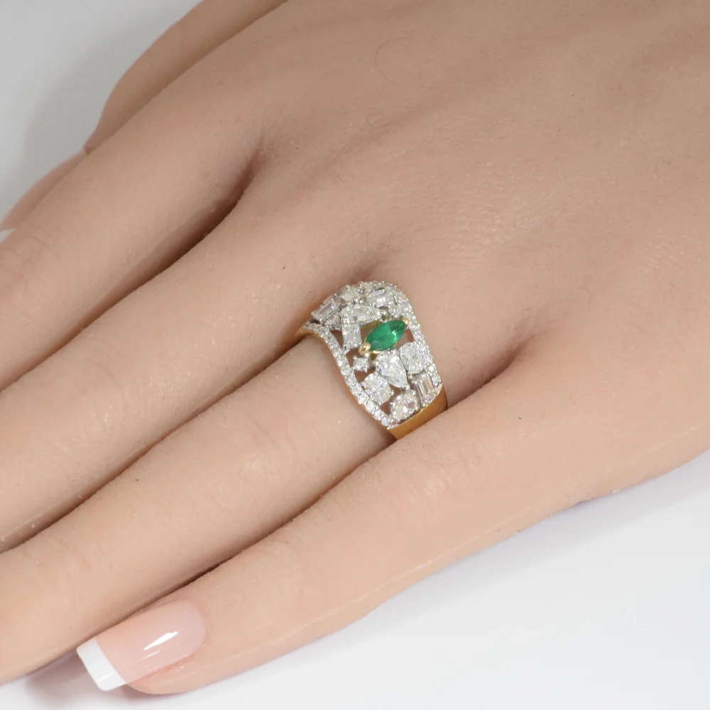 <span style="color:purple">SPECIAL!</span>1.93ct G SI 14K Yellow Gold Multi Shape Diamond & Emerald Gemstone Ring Band Size 6.5 - Image 2