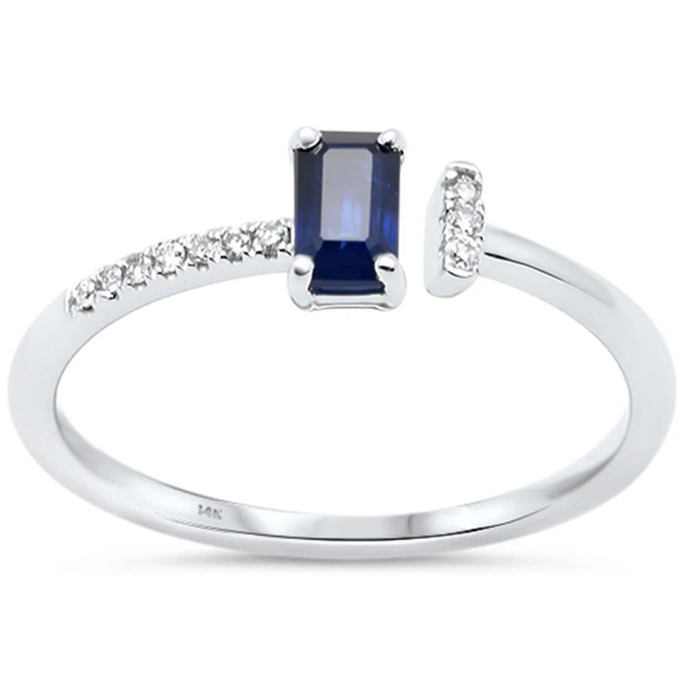 .37ct  G SI 14K White Gold Diamond & Blue Sapphire Gemstone Open Ring Size 6.5
