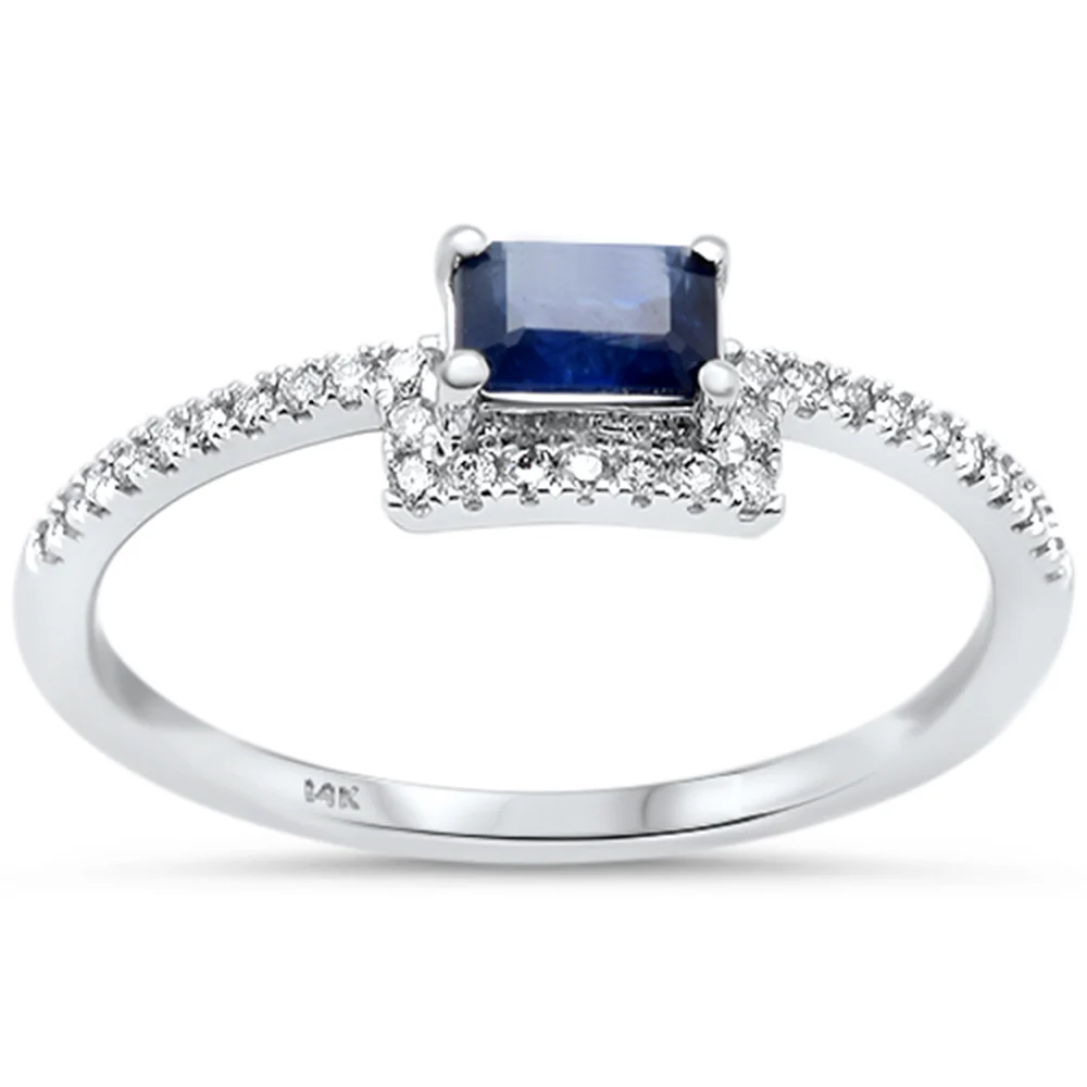 <span style="color:purple">SPECIAL!</span> .53ct G SI 14K White Gold Diamond & Blue Sapphire Gemstone Ring Size 6.5