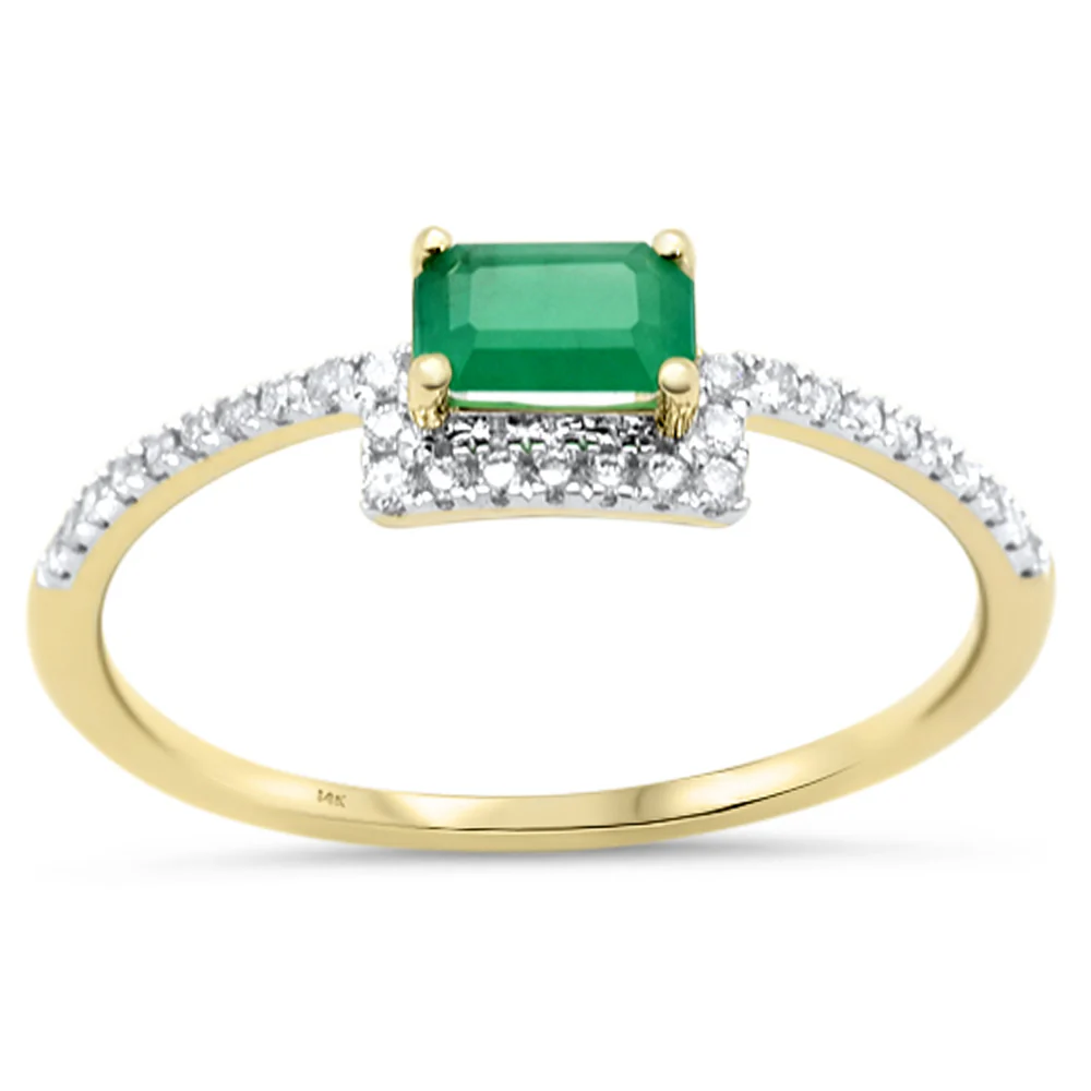 <span style="color:purple">SPECIAL!</span> .46ct G SI 14K Yellow Gold Diamond & Emerald Gemstone Band Ring Size 6.5