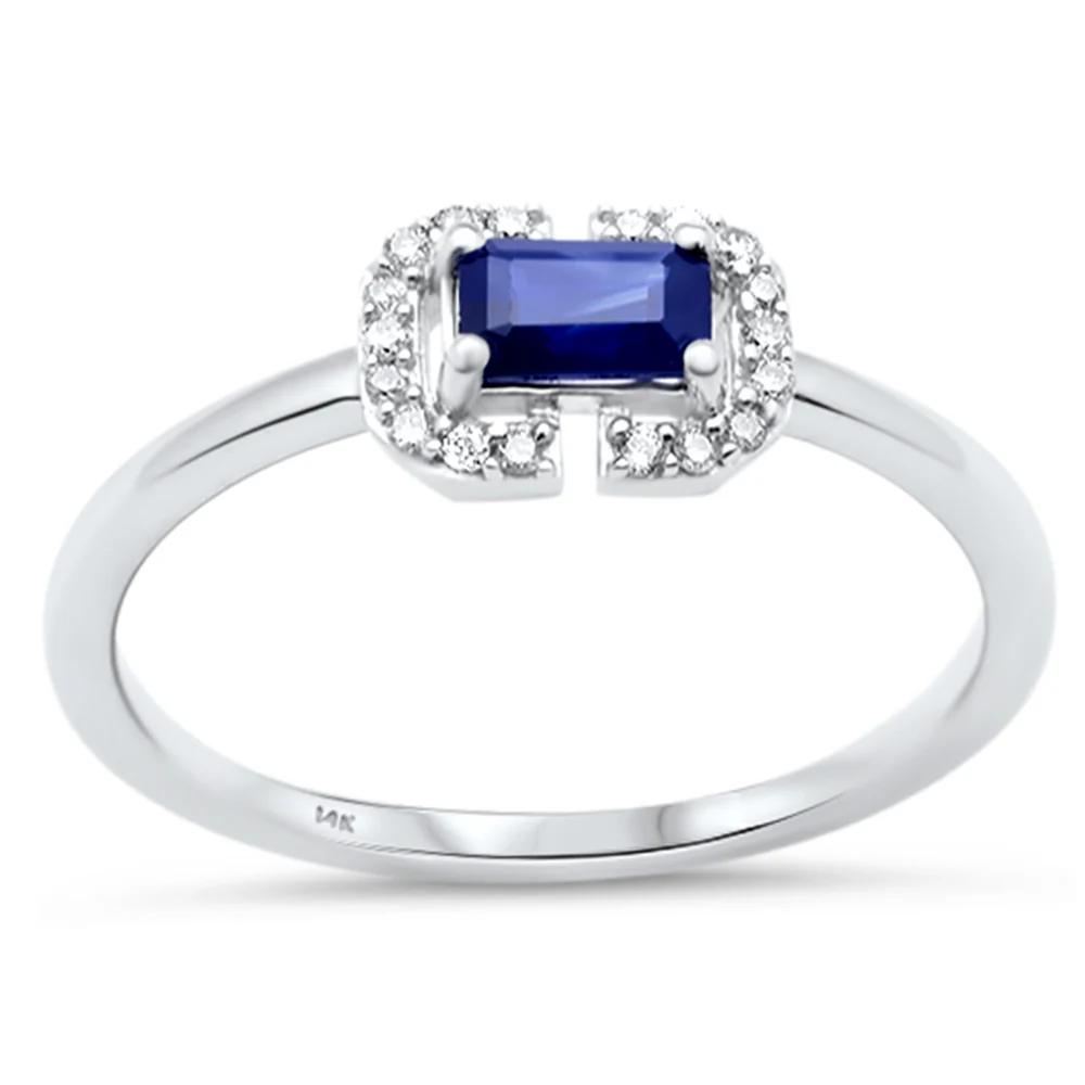 <span style="color:purple">SPECIAL!</span> .47ct G SI 14K White Gold Diamond & Blue Sapphire Gemstone Band Ring Size 6.5