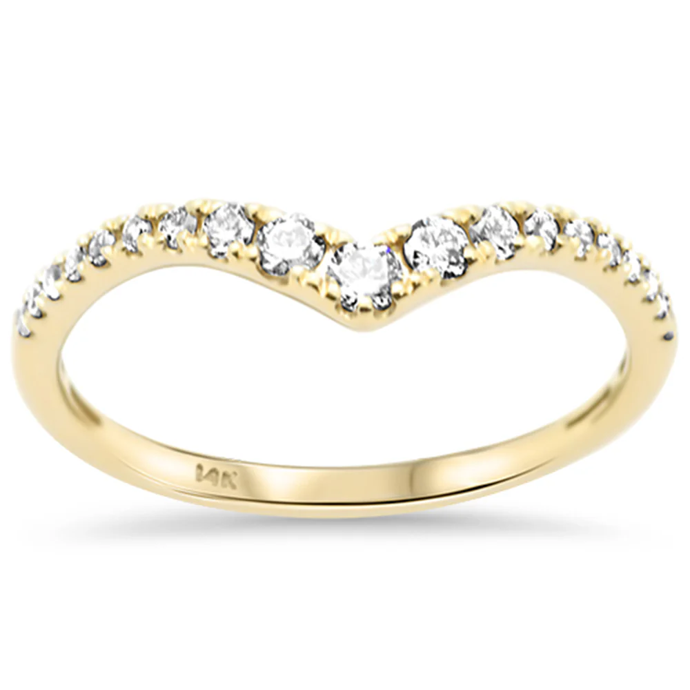 .24ct G SI 14K Yellow Gold Round Diamond Chevron Trendy Band Ring Size 6.5