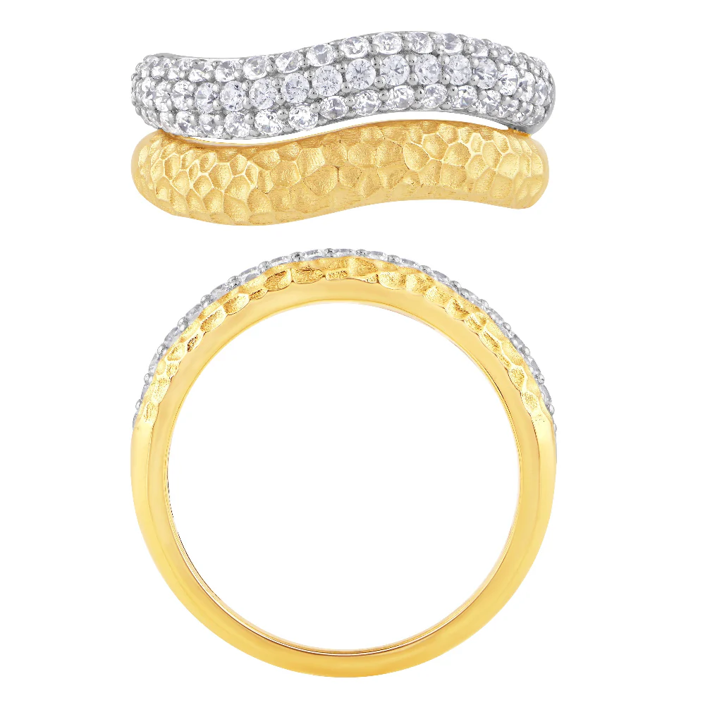<span style="color:purple">SPECIAL!</span>.74ct G SI 14K Two Tone Gold Round Diamond Dome Hammer Finish Double Band Ring Size 6.5 - Image 2