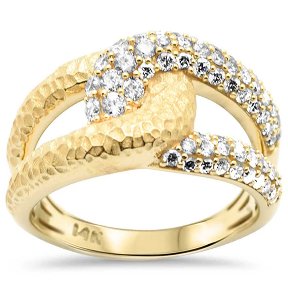 <span style="color:purple">SPECIAL!</span>.74ct G SI 14K Yellow Gold Round Diamond Interlocking Hammer Finish Gold Ring Size 6.5