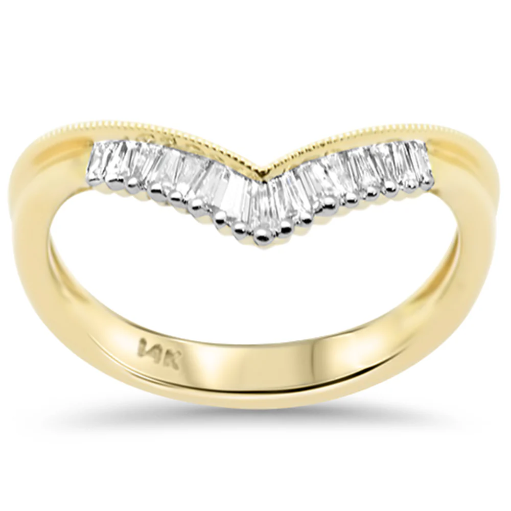 <span style="color:purple">SPECIAL!</span>.17ct G SI 14K Yellow Gold Diamond Baguette Stone Chevron Ring Band Size 6.5