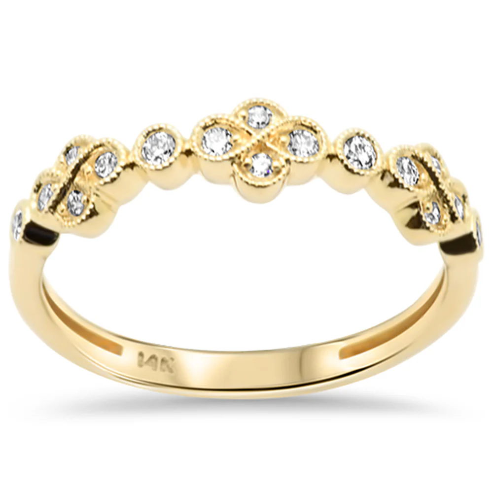 .16ct G SI 14K Yellow Gold Round Diamond Millgrain Ring Band Size 6.5
