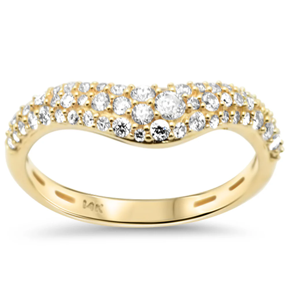 <span style="color:purple">SPECIAL!</span> .48ct G SI 14K Yellow Gold Round Diamond Chevron Trendy Ring Size 6.5