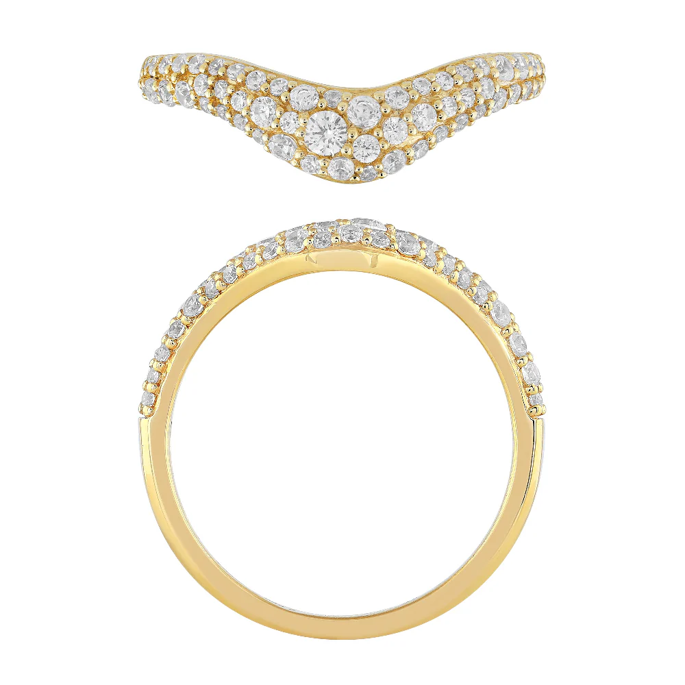 <span style="color:purple">SPECIAL!</span> .48ct G SI 14K Yellow Gold Round Diamond Chevron Trendy Ring Size 6.5 - Image 2