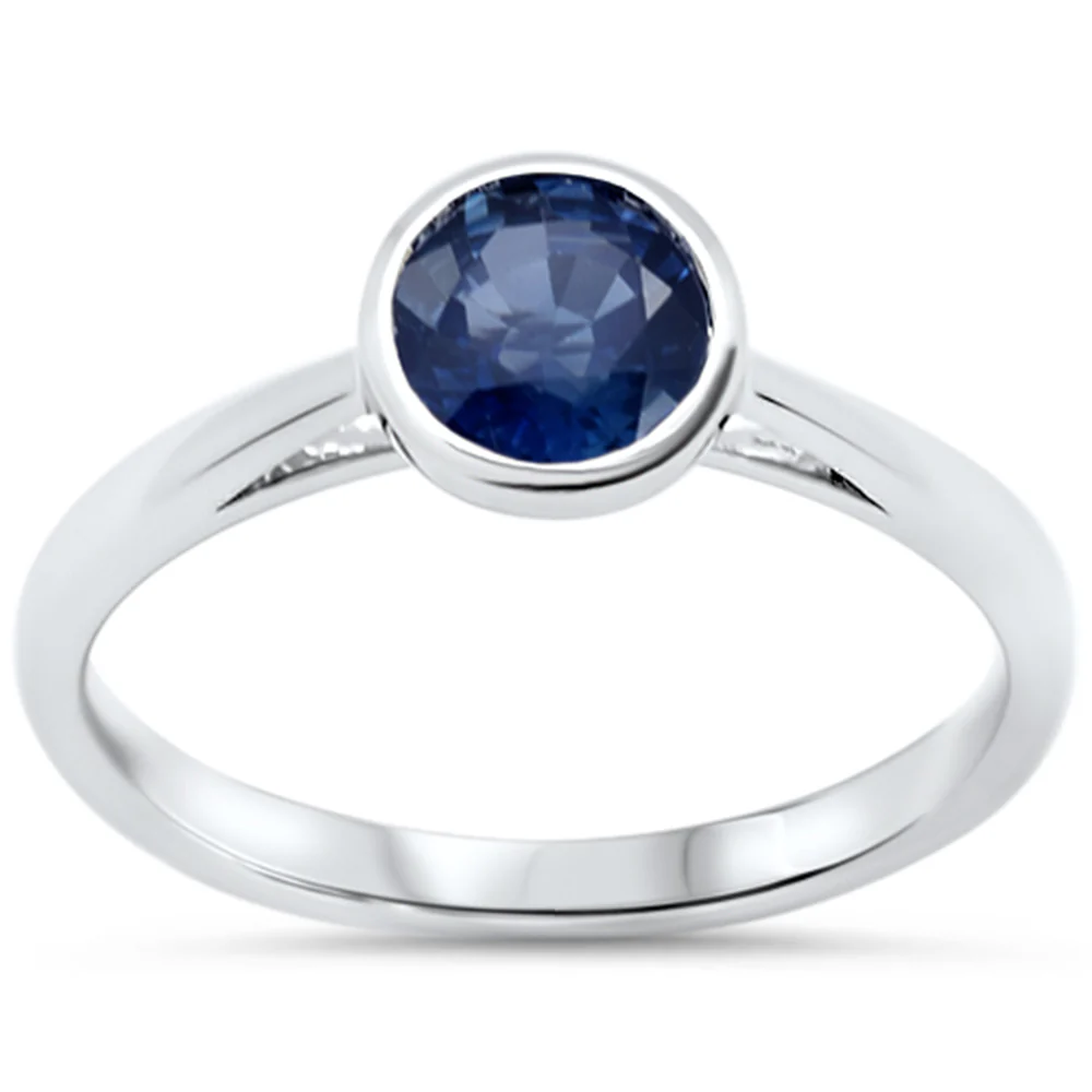 <span style="color:purple">SPECIAL!</span>1.08ct G SI 14KT White Gold Round Shape Blue Sapphire Gemstone Solitaire Ring Size 6.5