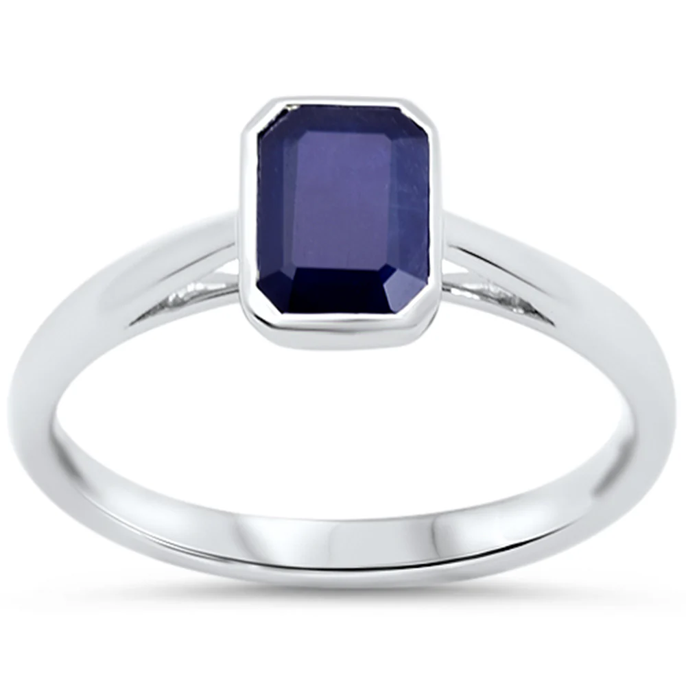 <span style="color:purple">SPECIAL!</span>1.18ct G SI 14KT White Gold Emerald Cut Blue Sapphire Gemstone Solitaire Ring Size 6.5