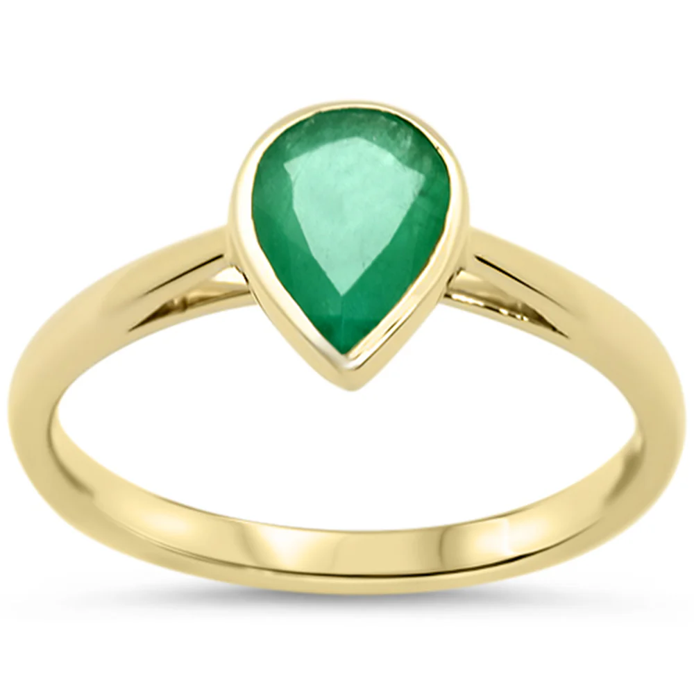 <span style="color:purple">SPECIAL!</span>1.00ct G SI 14KT Yellow Gold Pear Shape Emerald Gemstone Solitaire Ring Size 6.5