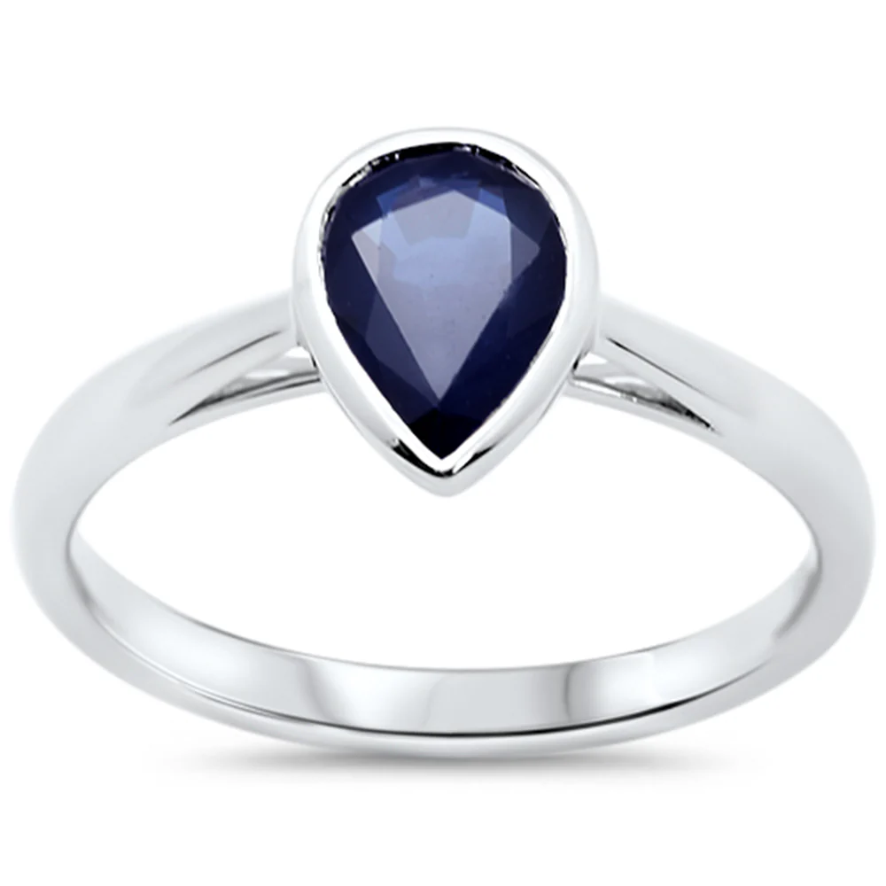 <span style="color:purple">SPECIAL!</span>1.25ct G SI 14KT White Gold Pear Shape Blue Sapphire Gemstone Solitaire Ring Size 6.5