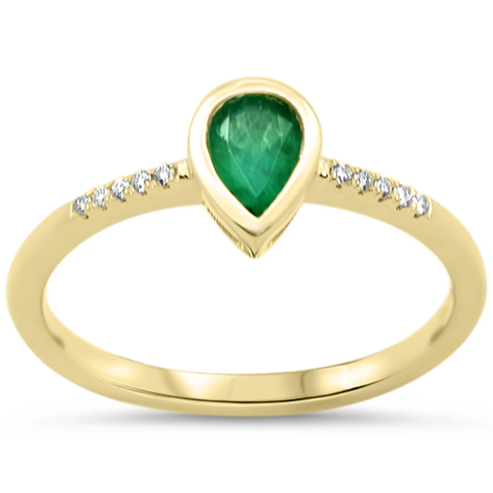 <span style="color:purple">SPECIAL!</span>.49ct G SI 14KT Yellow Gold Diamond & Pear Shape Emerald Gemstone Ring Size 6.5