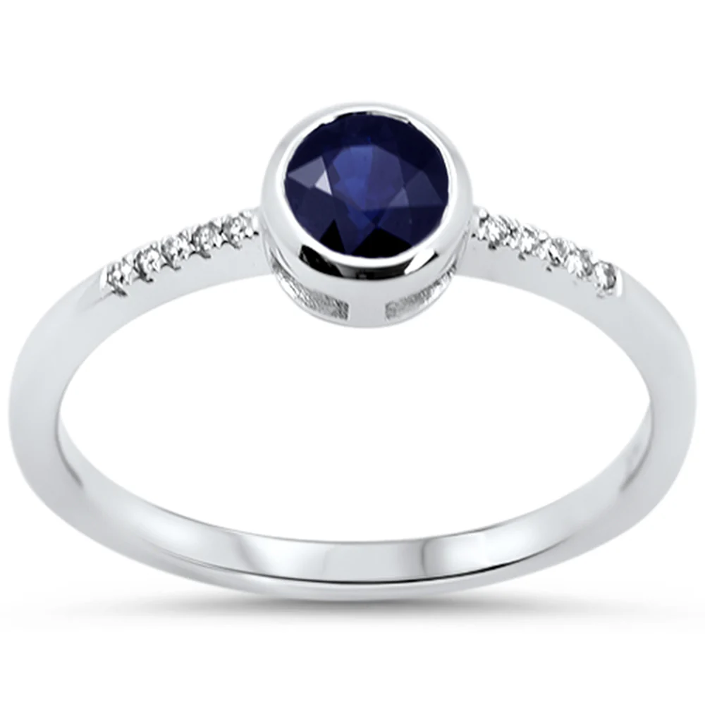 <span style="color:purple">SPECIAL!</span>.57ct G SI 14KT White Gold Diamond & Round Shape Blue Sapphire Gemstone Ring Size 6.5