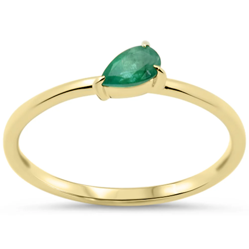 .23ct G SI 14KT Yellow Gold Pear Shape Emerald Gemstone Solitaire Ring Size 6.5