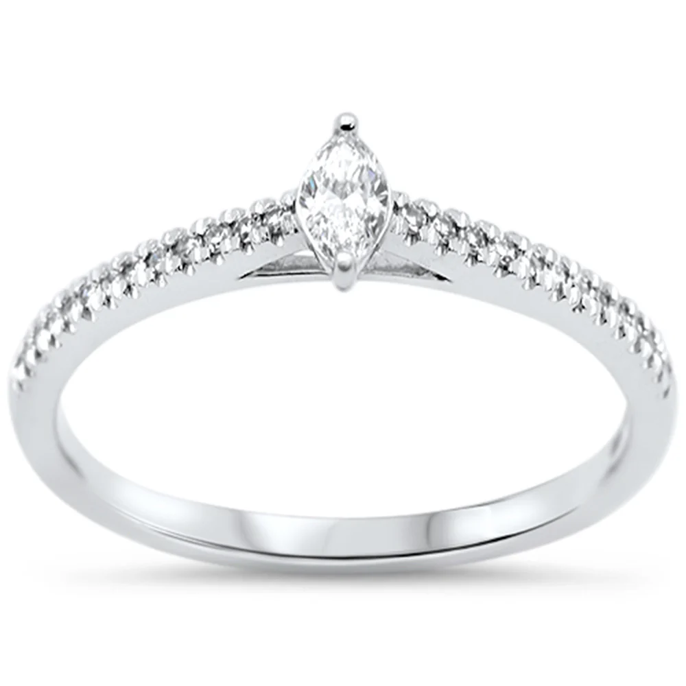 <span style="color:purple">SPECIAL!</span>.20ct G SI 14KT White Gold Petite Marquise Cut Diamond Promise Ring Size 7