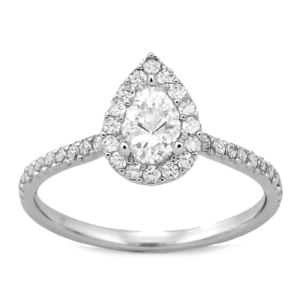 <span style="color:purple">SPECIAL!</span>.25ct G SI 14KT White Gold Pear Cut Diamond Engagement Ring Size 7