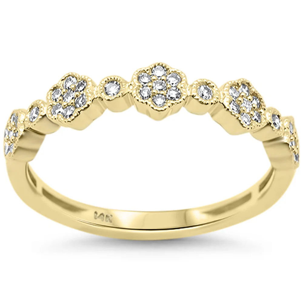 <span style="color:purple">SPECIAL!</span>.20ct G SI 14K Yellow Gold Diamond Clover Band Ring Size 6.5