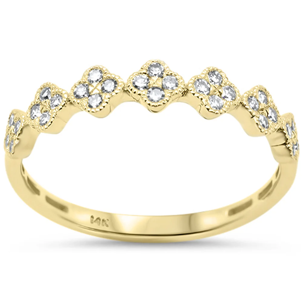 .20ct G SI 14K Yellow Gold Diamond Clover Band Ring Size 6.5