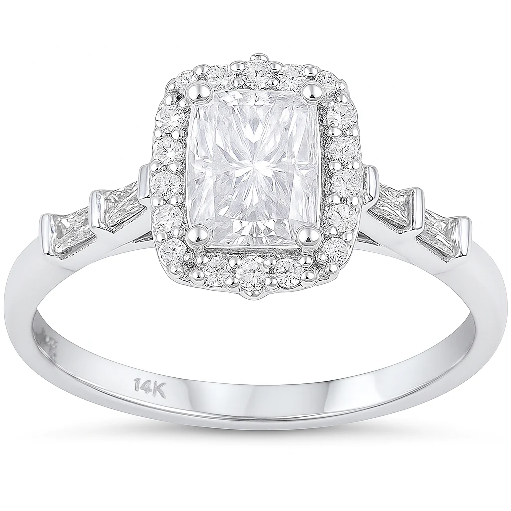 <span style="color:purple">SPECIAL!</span>.96ct G SI 14K White Gold Radiant Cut Diamond Engagement Ring Size 6.5