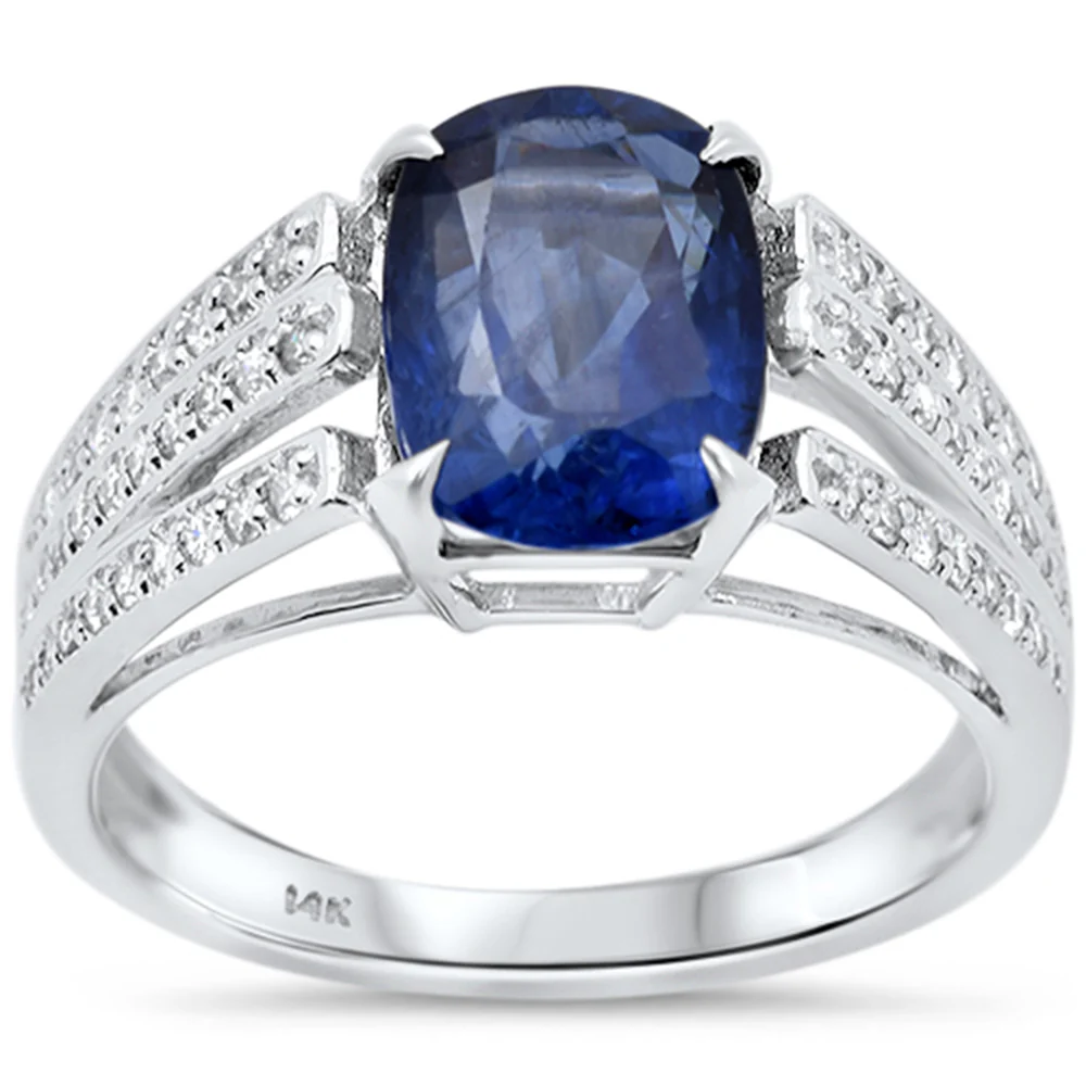 <span style="color:purple">SPECIAL!</span>3.81ct G SI 14K White Gold Diamond & Blue Sapphire Gemstone Ring Size 6.5