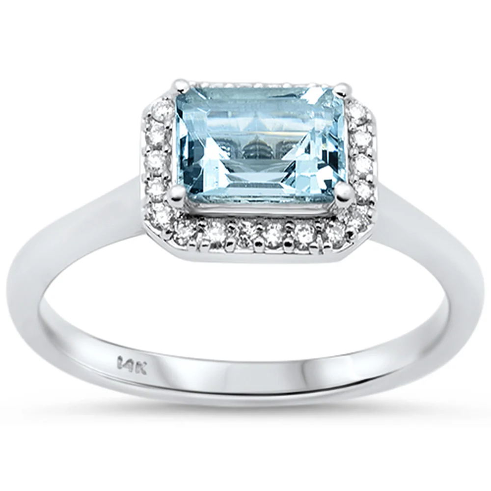 <span style="color:purple">SPECIAL!</span>1.00ct G SI 14K White Gold Diamond & Aquamarine Gemstone Ring Size 6.5