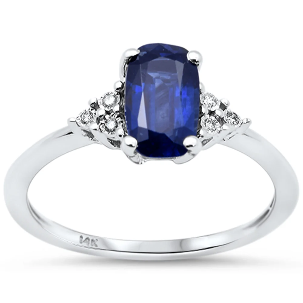 <span style="color:purple">SPECIAL!</span>1.53ct G SI 14K White Gold Diamond & Blue Sapphire Gemstone Ring Size 6.5
