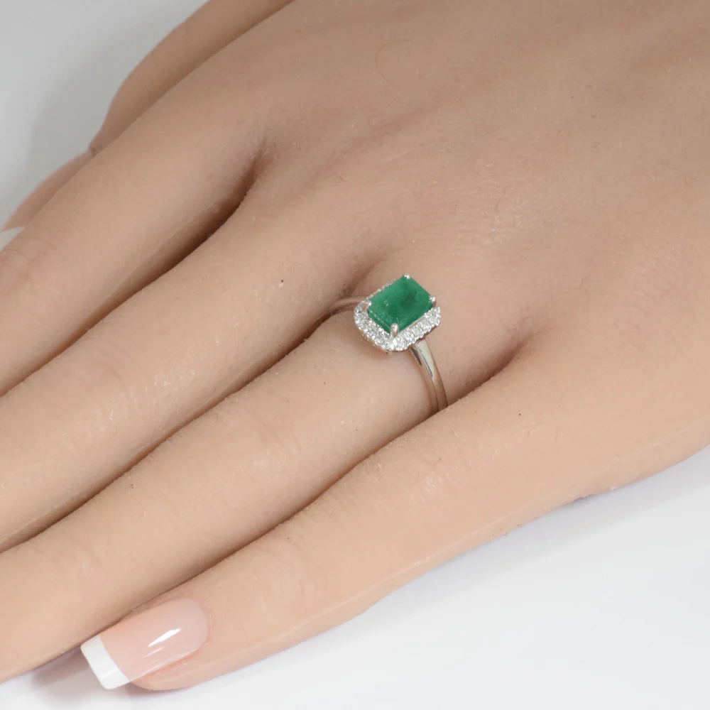 <span style="color:purple">SPECIAL!</span> 1.33ct G SI 14K White Gold Emerald Gemstone & Diamond Ring Size 6.5 - Image 2