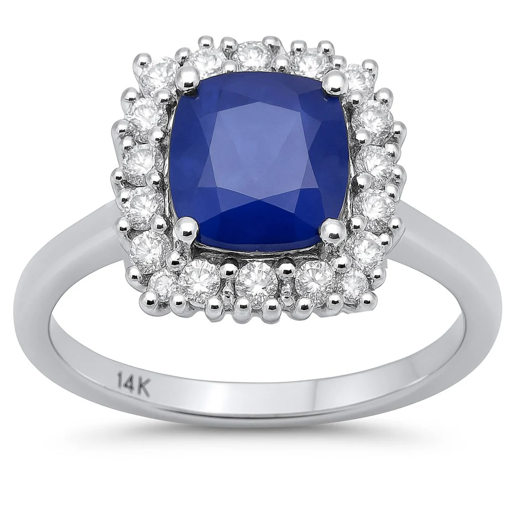 <span style="color:purple">SPECIAL!</span> 2.47ct G SI 14K White Gold Diamond & Blue Sapphire Gemstone Ring Size 6.5